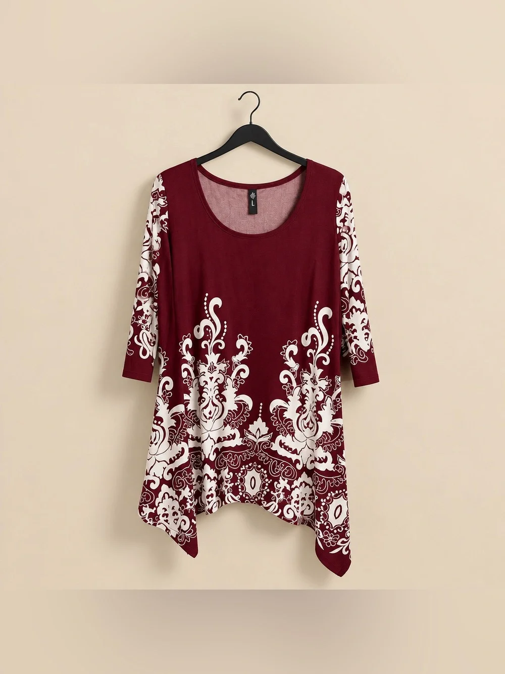 White Mark 2 XL Yanette Polyester Spandex tunic Damask Paisley Style Print